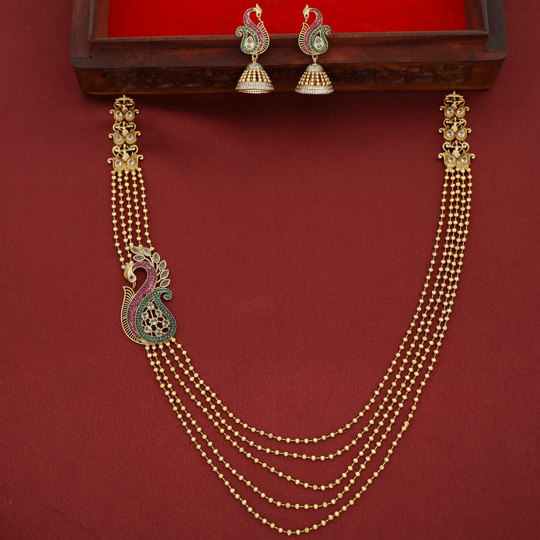Varinya Mugappu Layered Mayura Neckpiece With Earring