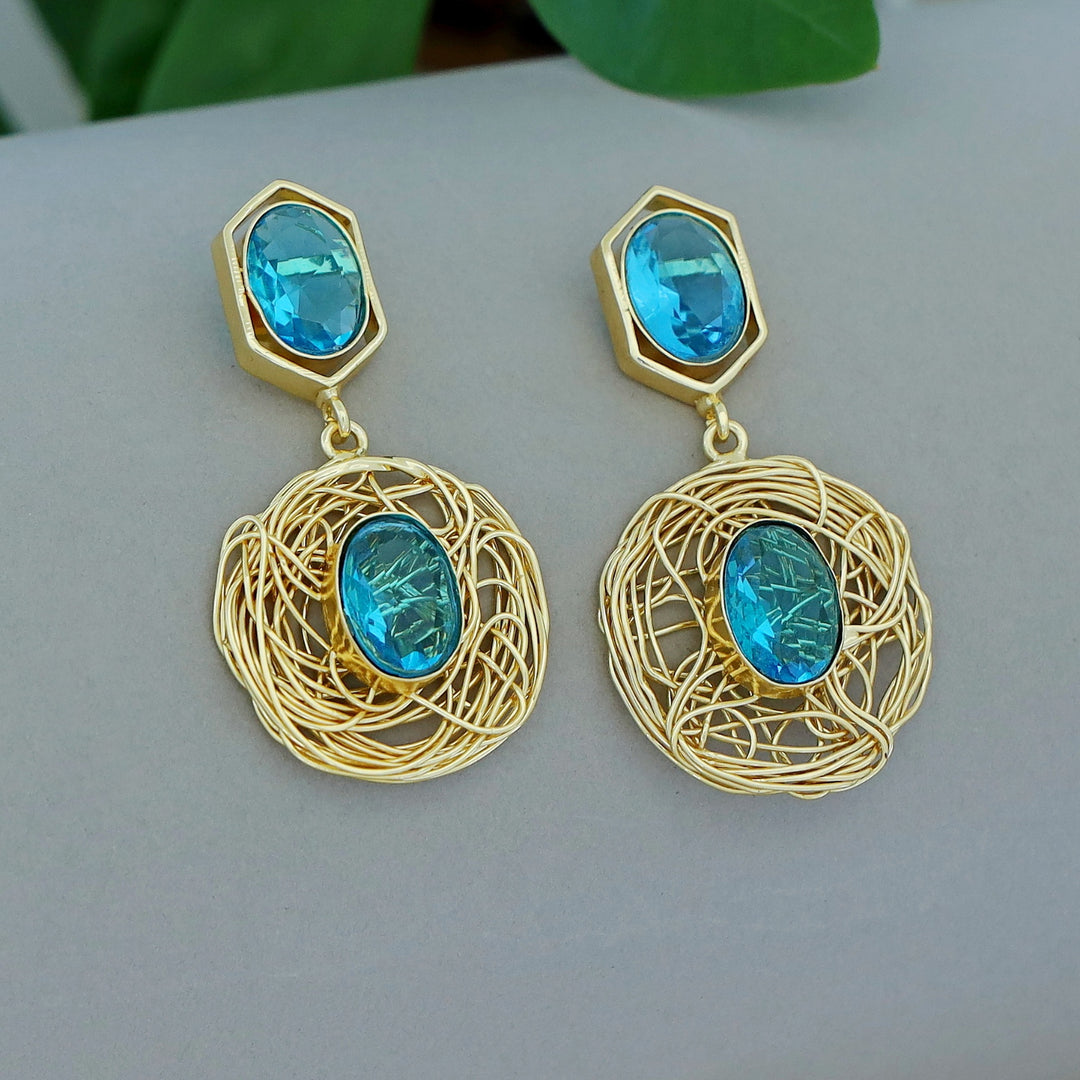 Golden Wired Dual Oval Glossy Stone Earring