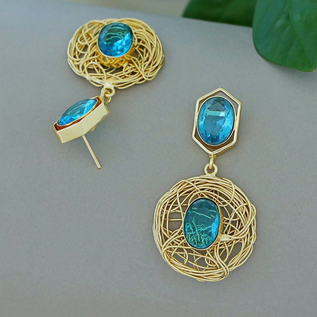 Golden Wired Dual Oval Glossy Stone Earring