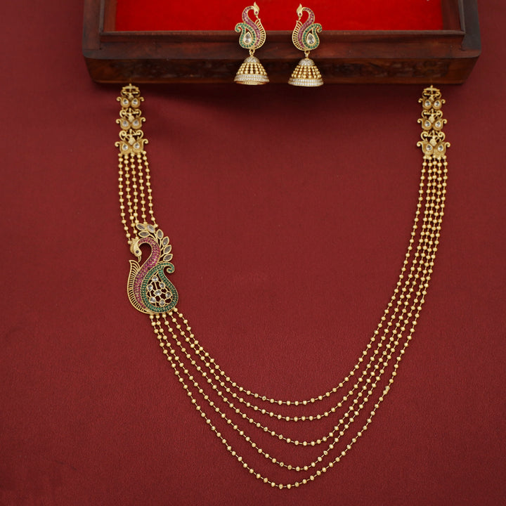 Varinya Mugappu Layered Mayura Neckpiece With Earring
