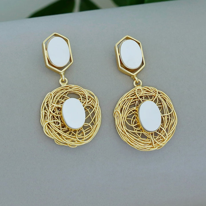 Golden Wired Dual Oval Glossy Stone Earring