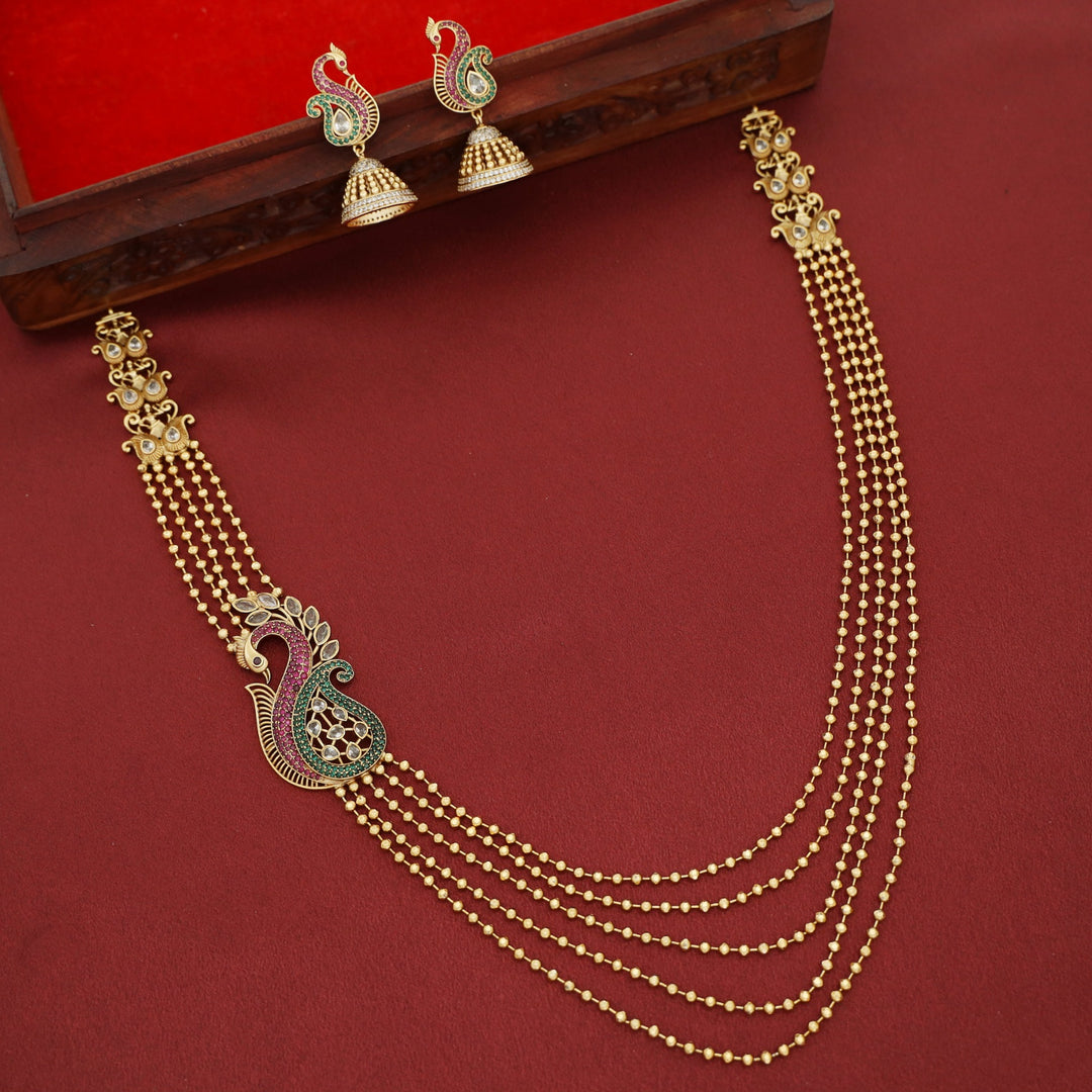 Varinya Mugappu Layered Mayura Neckpiece With Earring