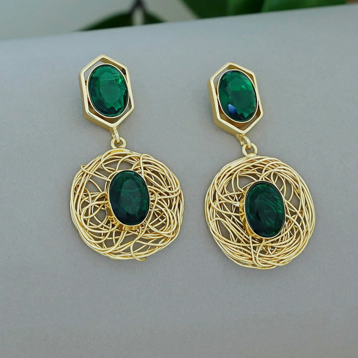 Golden Wired Dual Oval Glossy Stone Earring