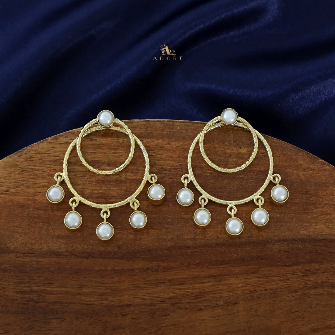 Gretel Dual Golden Hammered Round Glossy 2 in 1 Earring