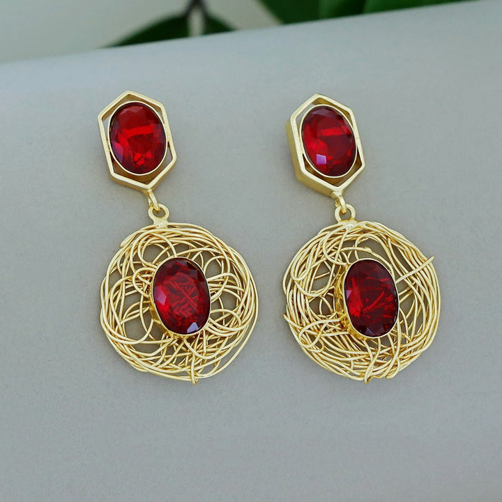 Golden Wired Dual Oval Glossy Stone Earring
