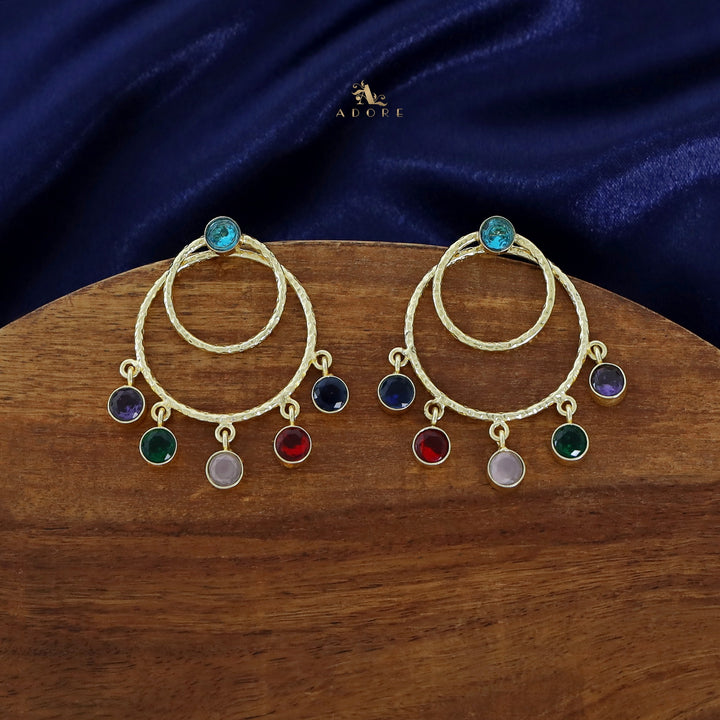 Gretel Dual Golden Hammered Round Glossy 2 in 1 Earring