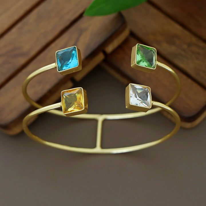 Golden 2 Layer Tetra Square Glossy Stone Bangle