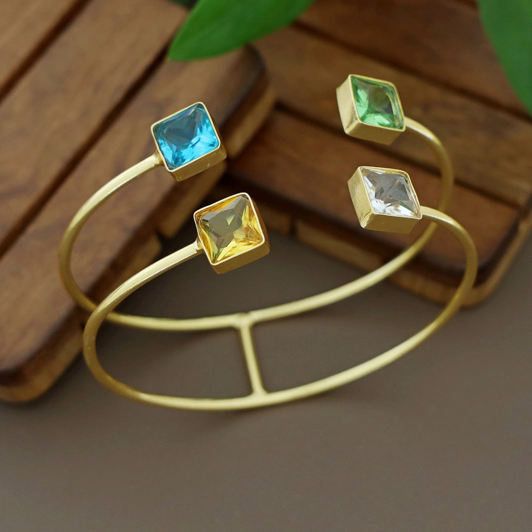 Golden 2 Layer Tetra Square Glossy Stone Bangle
