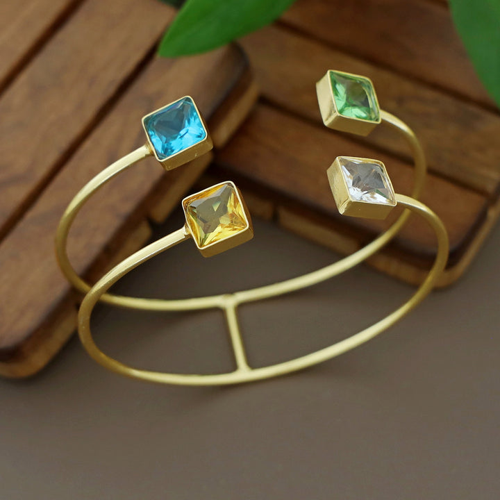 Golden 2 Layer Tetra Square Glossy Stone Bangle