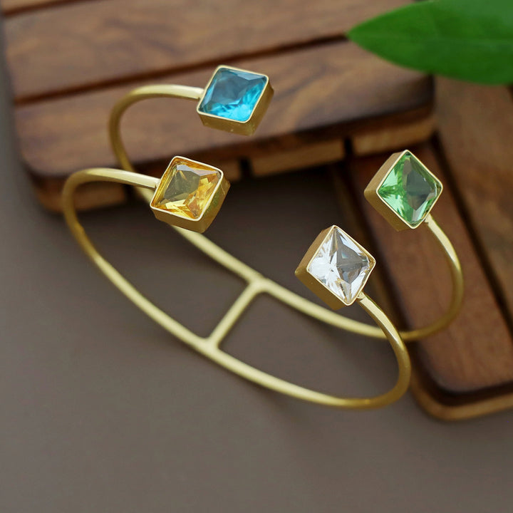 Golden 2 Layer Tetra Square Glossy Stone Bangle