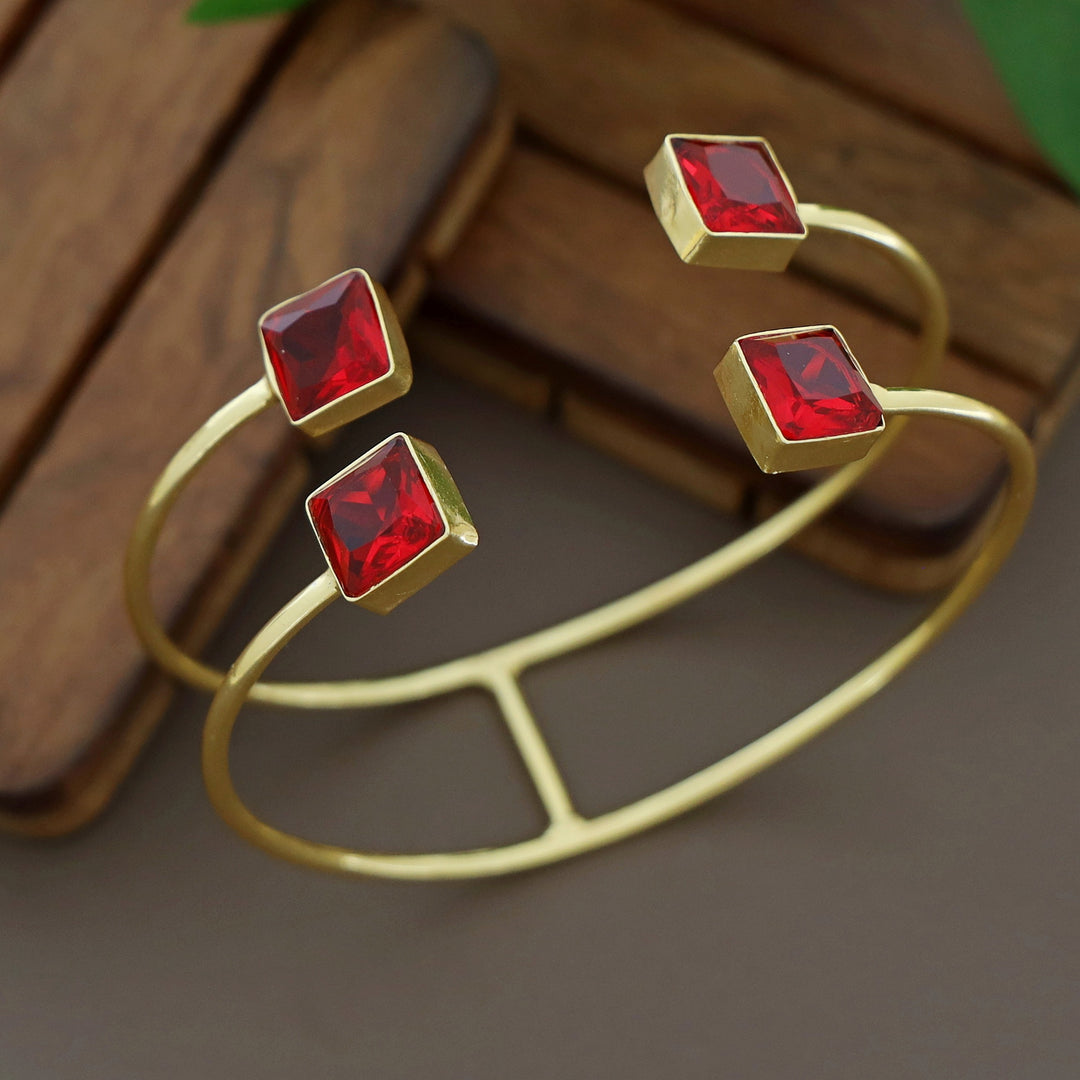 Golden 2 Layer Tetra Square Glossy Stone Bangle