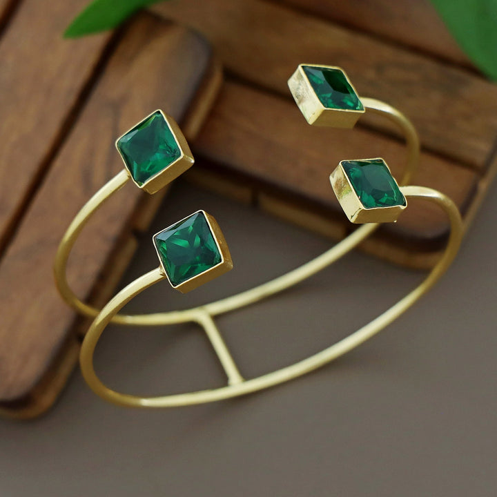 Golden 2 Layer Tetra Square Glossy Stone Bangle