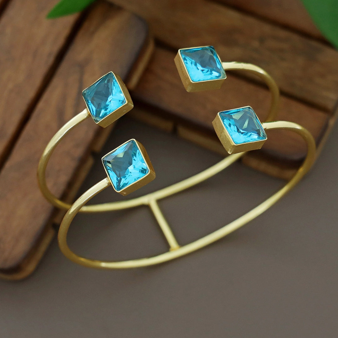 Golden 2 Layer Tetra Square Glossy Stone Bangle