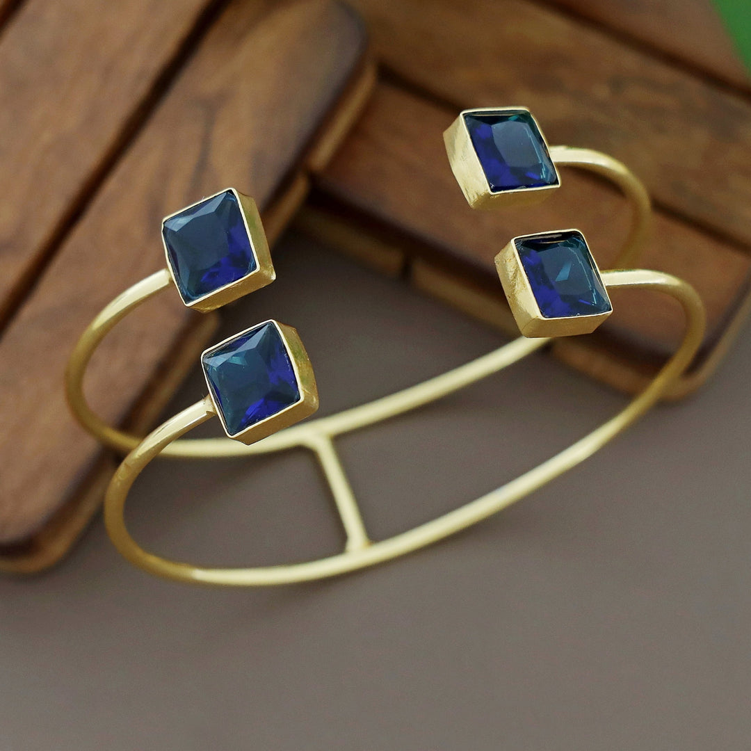 Golden 2 Layer Tetra Square Glossy Stone Bangle
