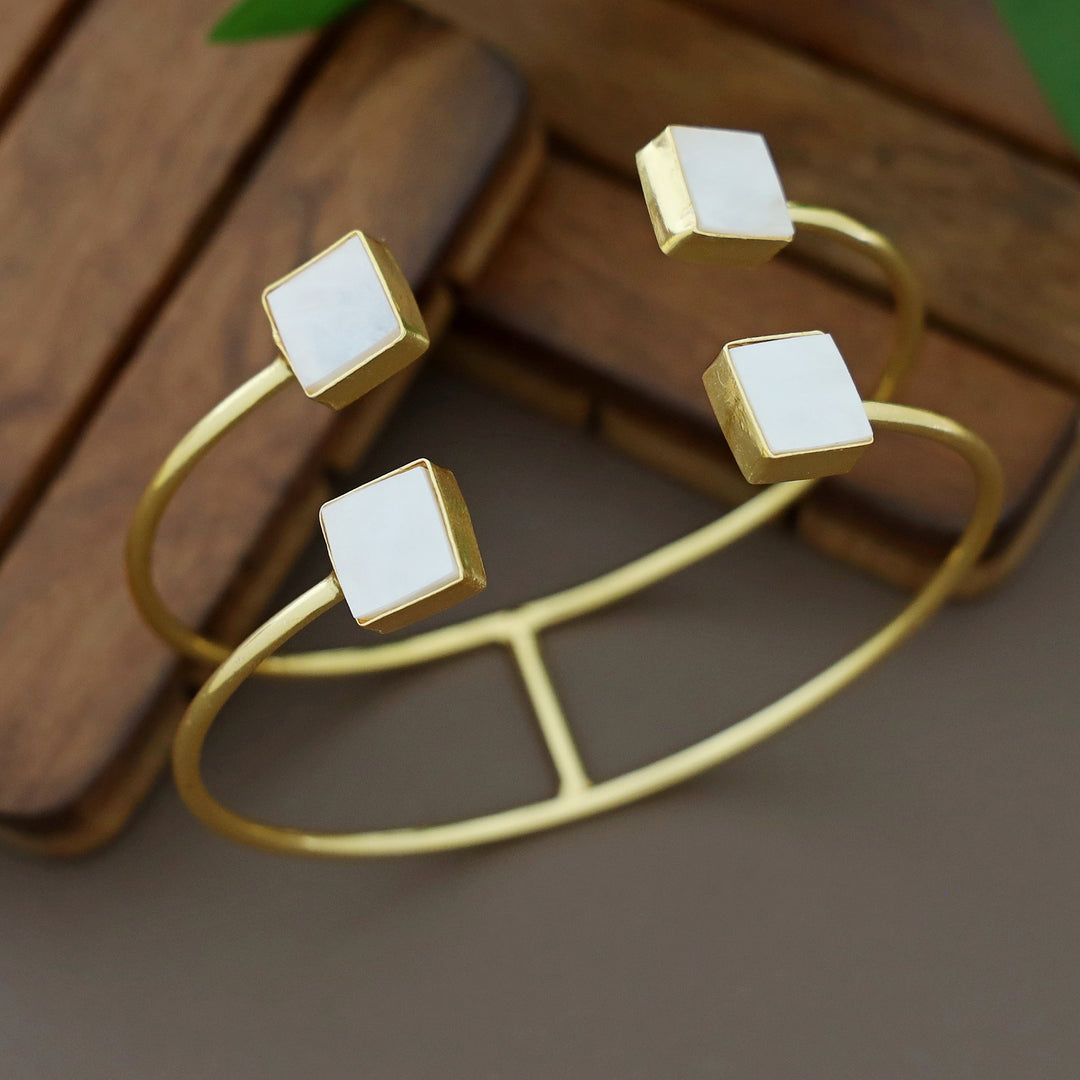 Golden 2 Layer Tetra Square Glossy Stone Bangle