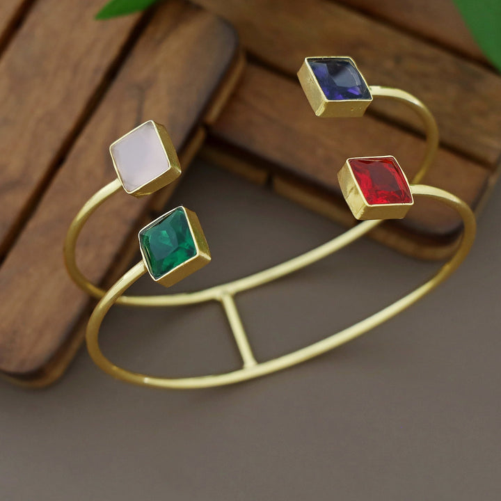 Golden 2 Layer Tetra Square Glossy Stone Bangle