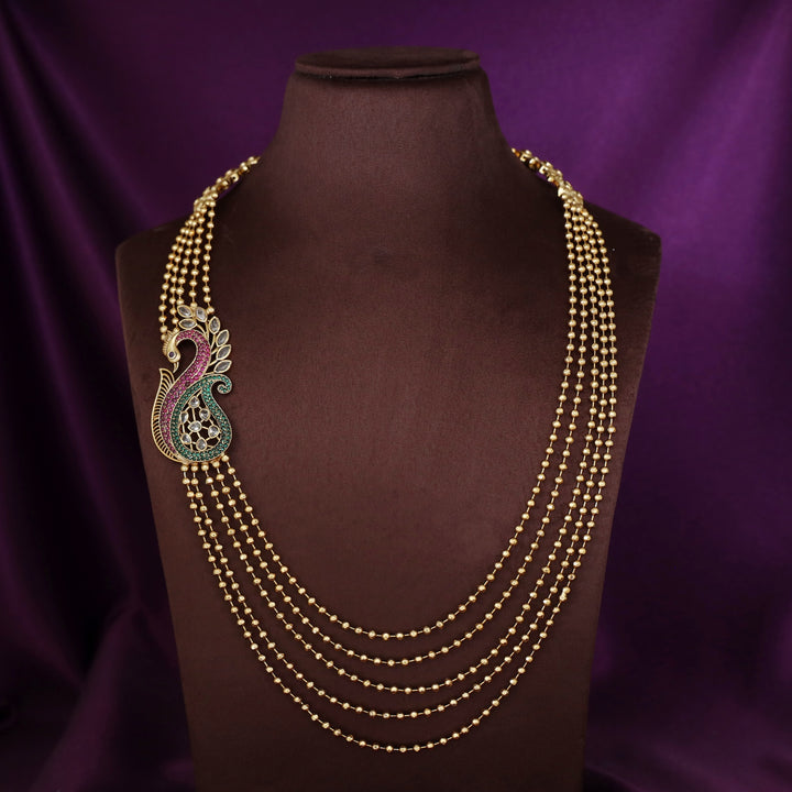 Varinya Mugappu Layered Mayura Neckpiece With Earring