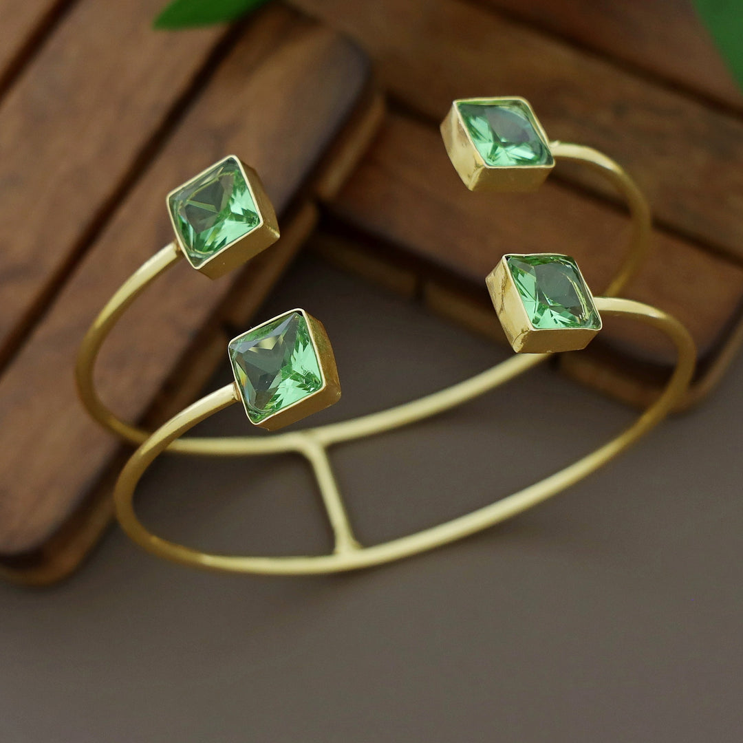 Golden 2 Layer Tetra Square Glossy Stone Bangle