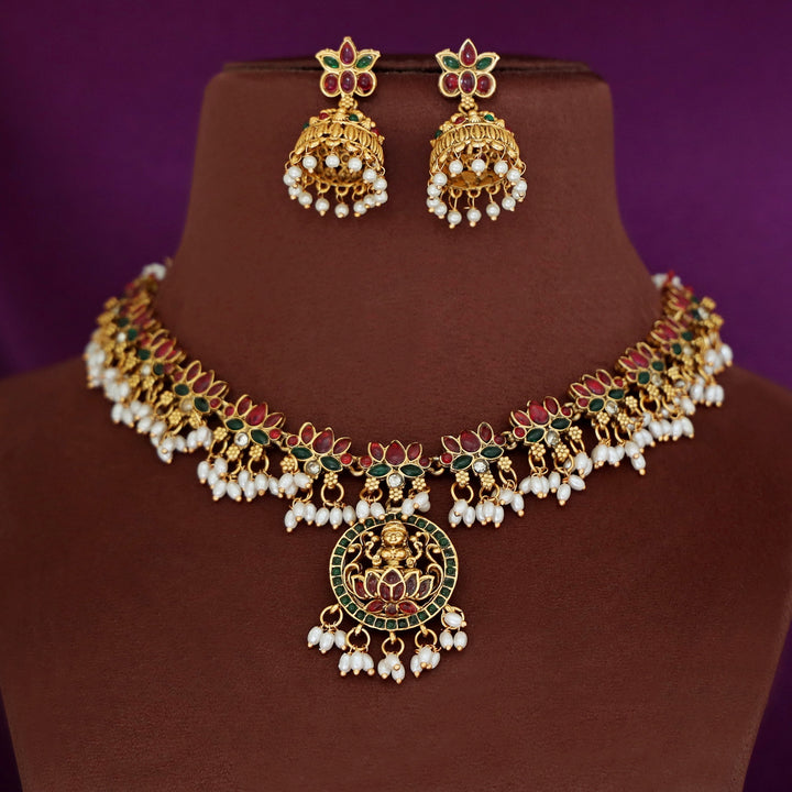 Arusha Lotus Pearl Devi Pendant Neckpiece With Earring