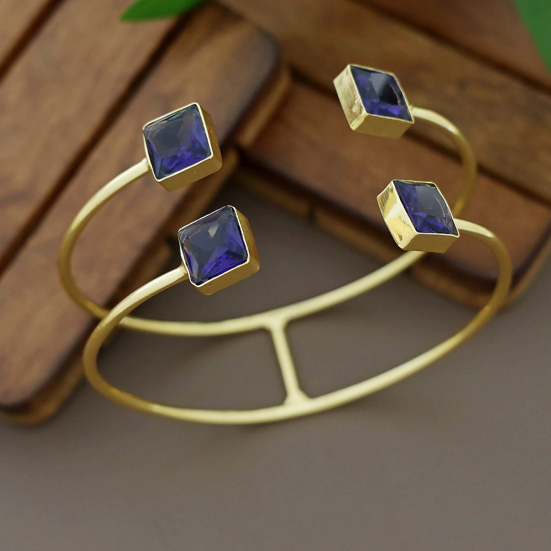 Golden 2 Layer Tetra Square Glossy Stone Bangle