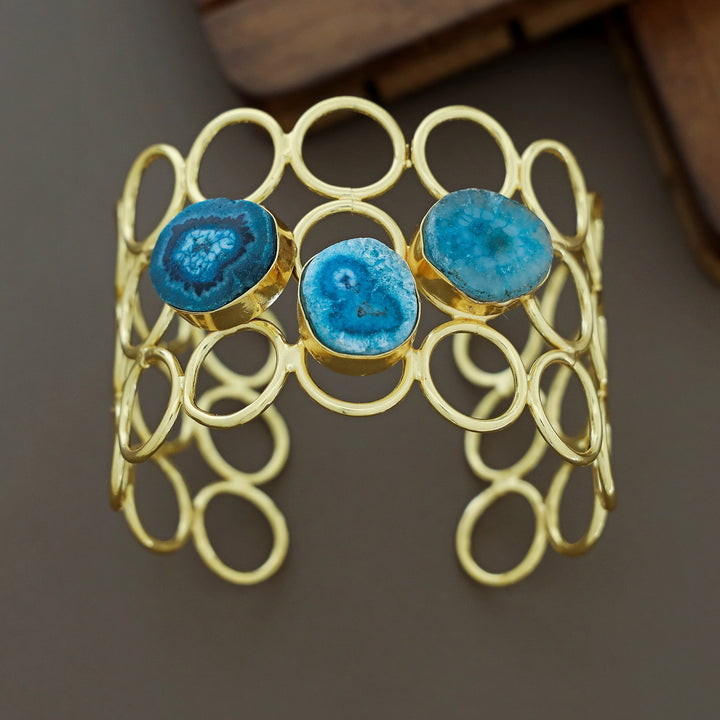 Gamya Golden 3 Layer Circle Tri Agate Bangle