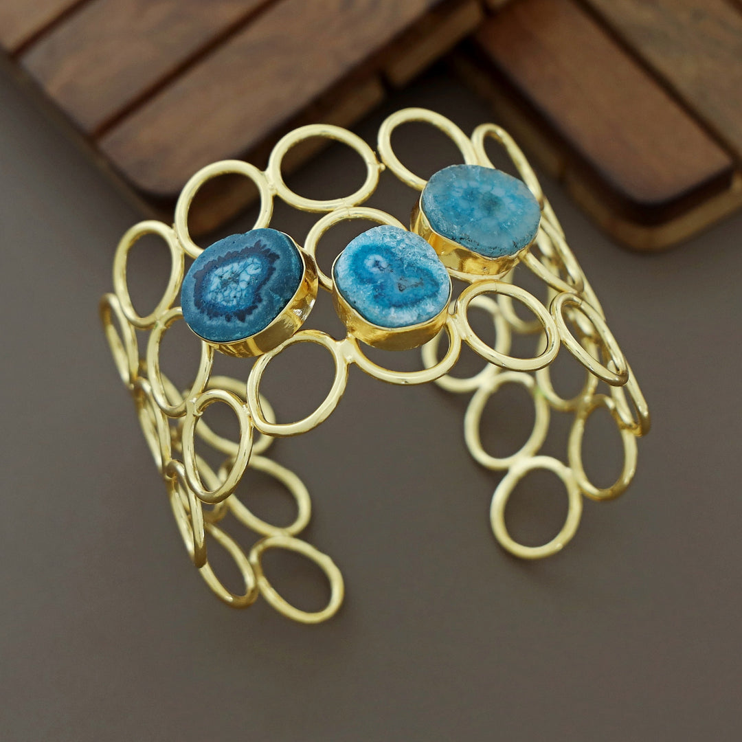 Gamya Golden 3 Layer Circle Tri Agate Bangle