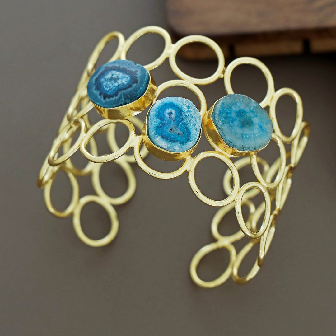 Gamya Golden 3 Layer Circle Tri Agate Bangle