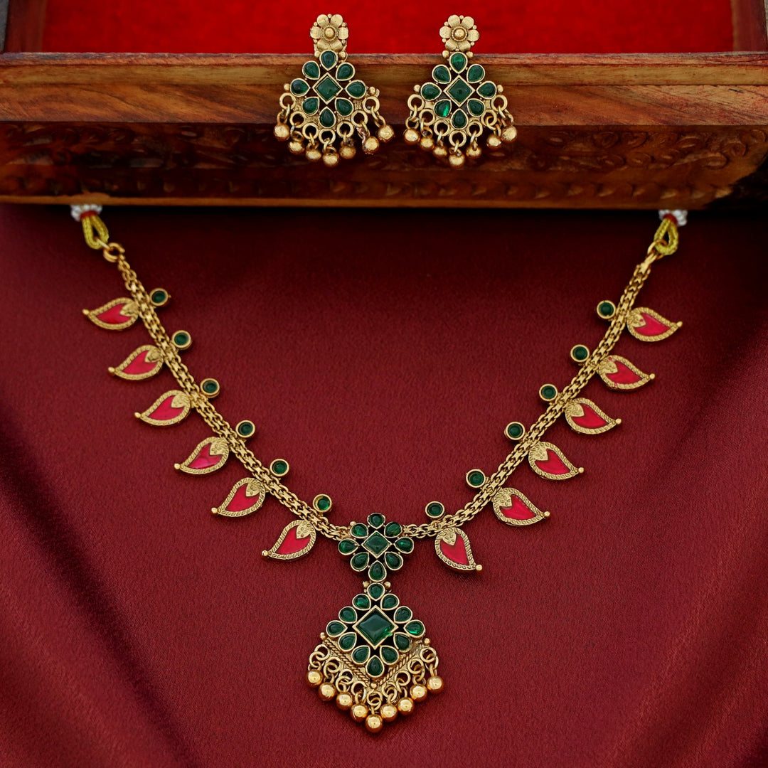 Sharini Mango Floral Golden Ball Neckpiece With Earring