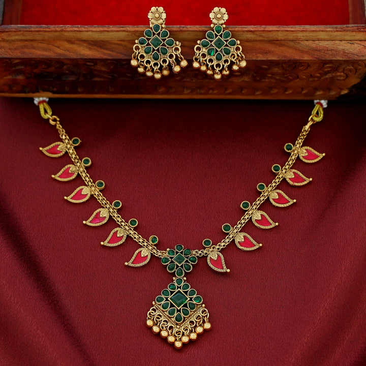 Sharini Mango Floral Golden Ball Neckpiece With Earring