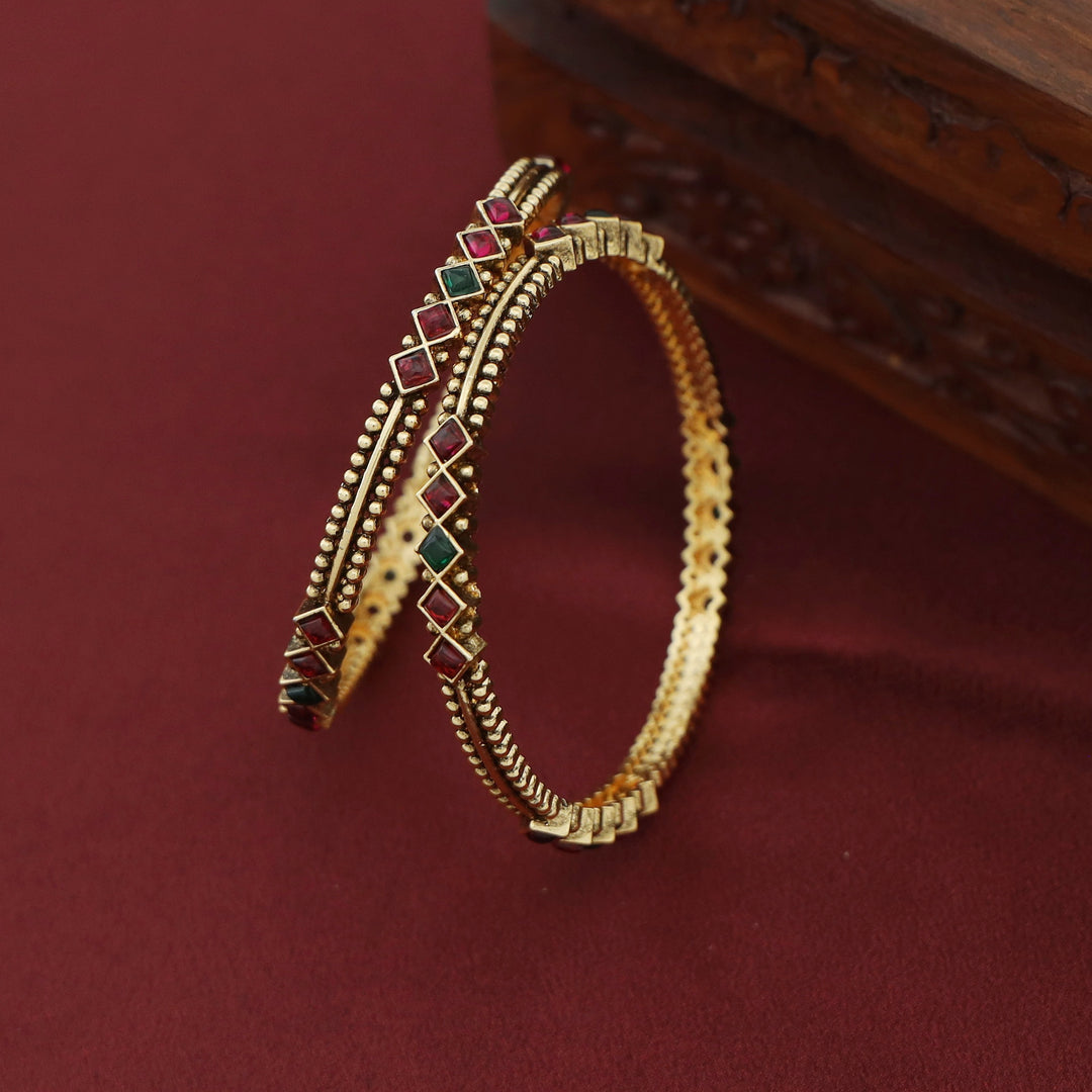 Kadambini Golden Ball Diamond Kemp Stone Bangle (Set Of 2)