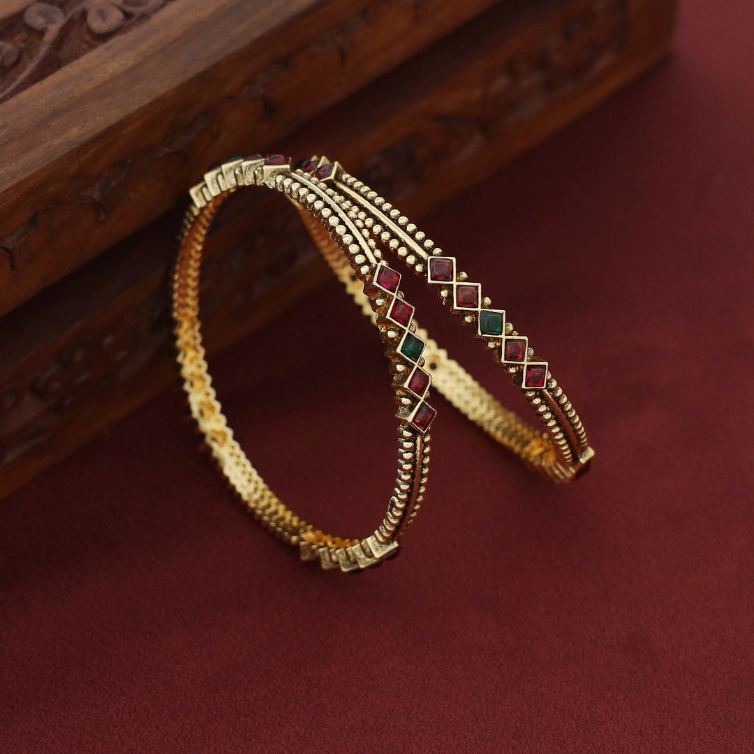 Kadambini Golden Ball Diamond Kemp Stone Bangle (Set Of 2)