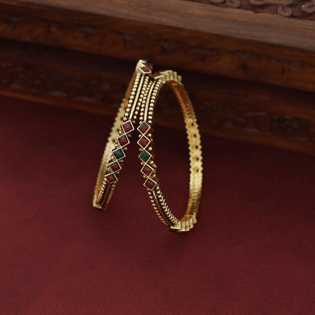 Kadambini Golden Ball Diamond Kemp Stone Bangle (Set Of 2)