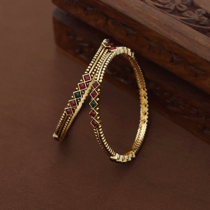 Kadambini Golden Ball Diamond Kemp Stone Bangle (Set Of 2)