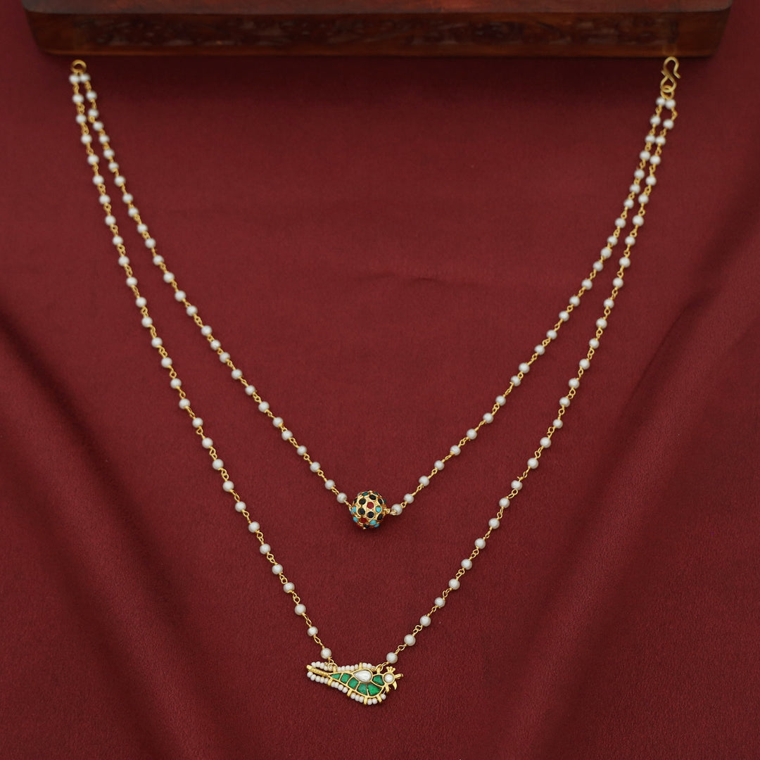 Avasa 2 Layer Carly Pearl Golden Ball Bird Neckpiece