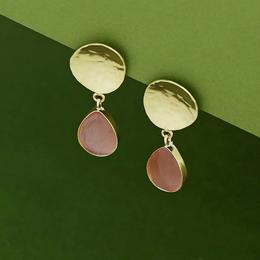 Rosie Golden Hammered Glossy Stone Drop Earring