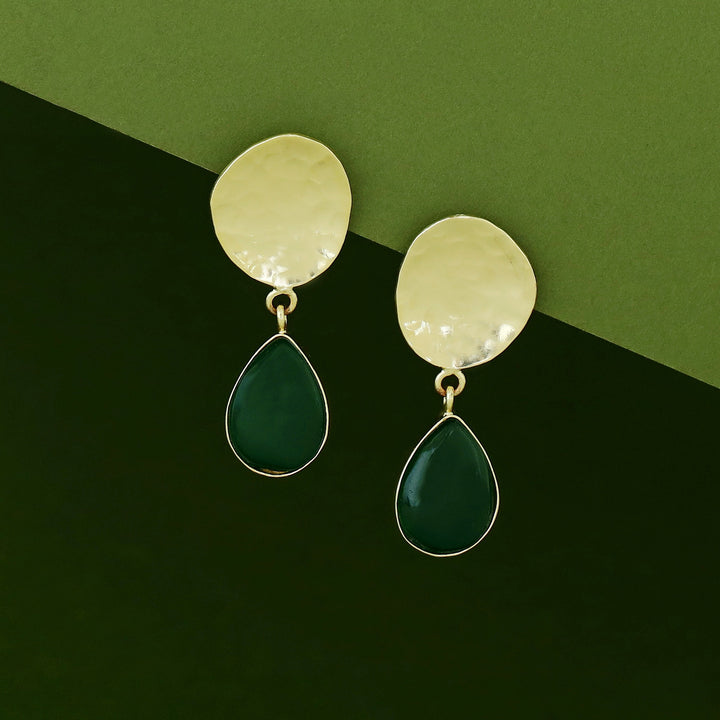 Rosie Golden Hammered Glossy Stone Drop Earring