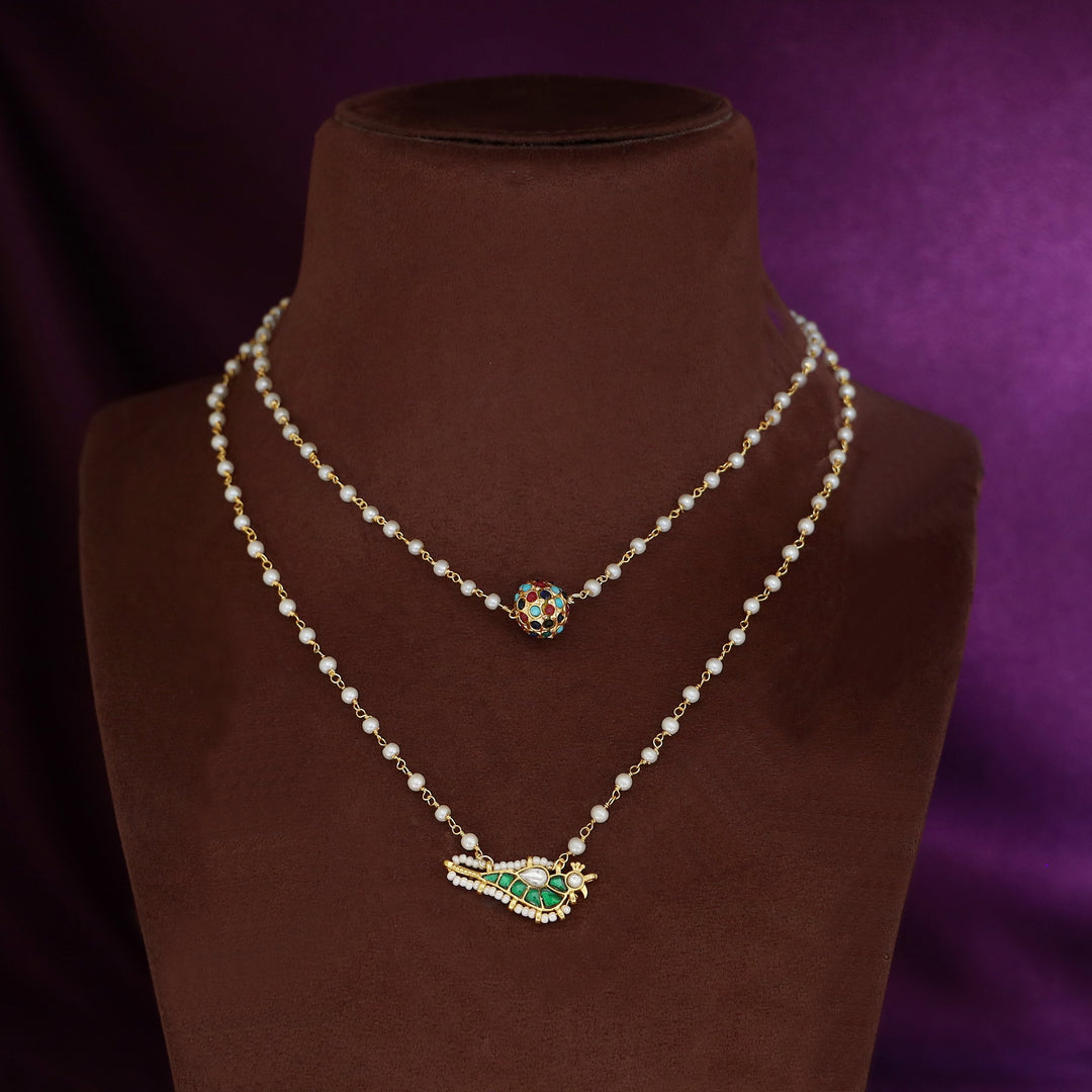 Avasa 2 Layer Carly Pearl Golden Ball Bird Neckpiece