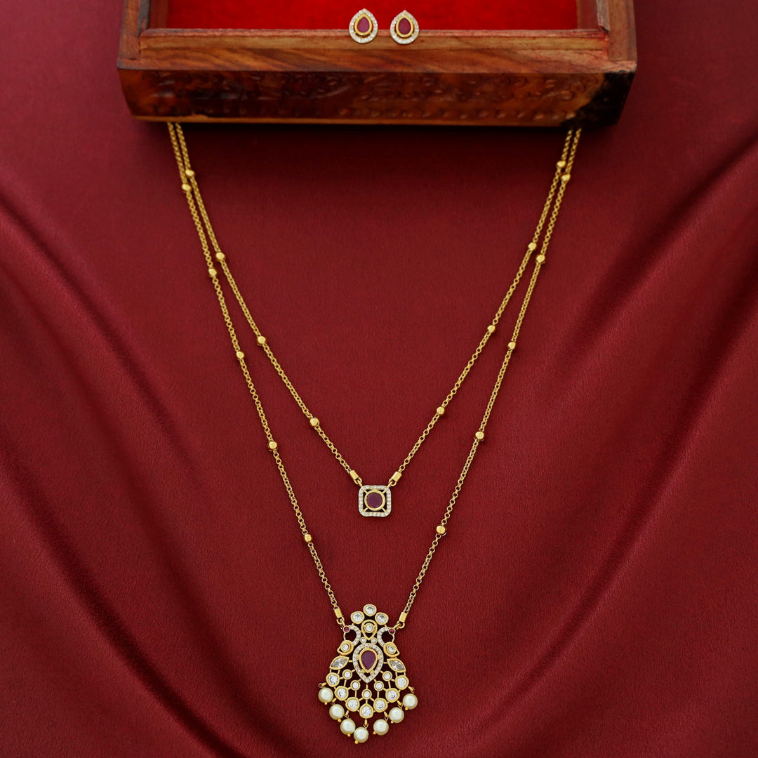 Sriddhi Two Layer Cluster Pearl Neckpiece With Earring