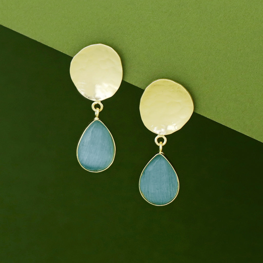 Rosie Golden Hammered Glossy Stone Drop Earring