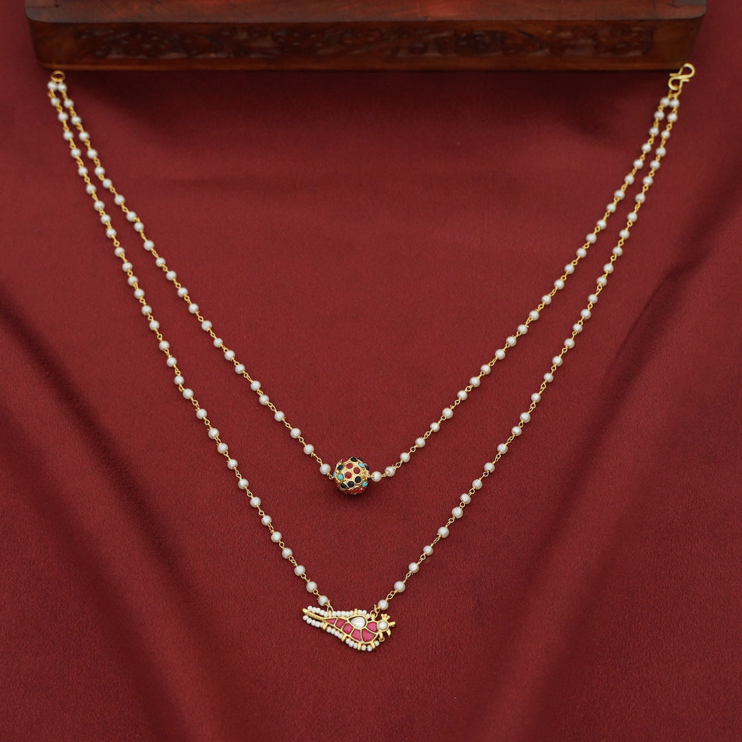 Avasa 2 Layer Carly Pearl Golden Ball Bird Neckpiece