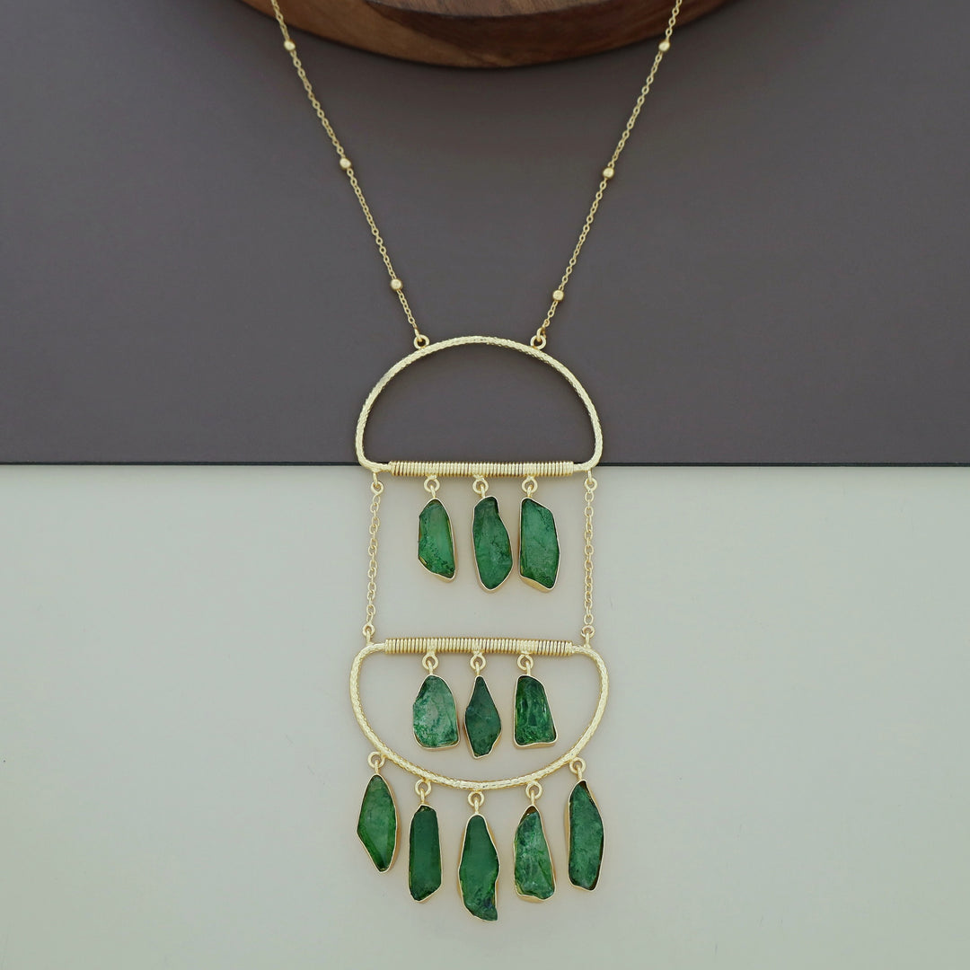Alira Golden Hanging Dyed Stone Long Neckpiece
