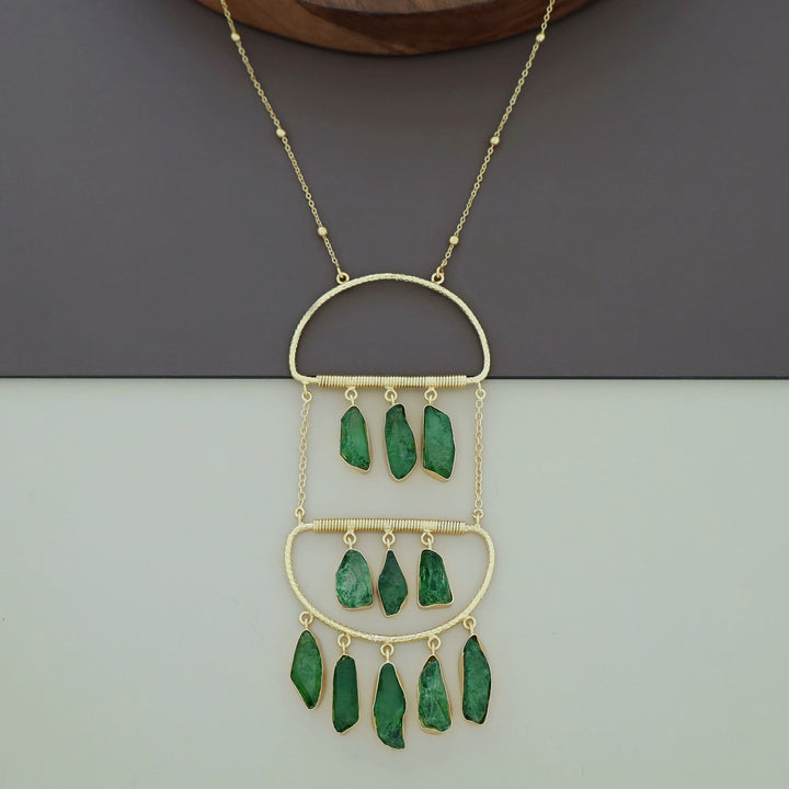 Alira Golden Hanging Dyed Stone Long Neckpiece