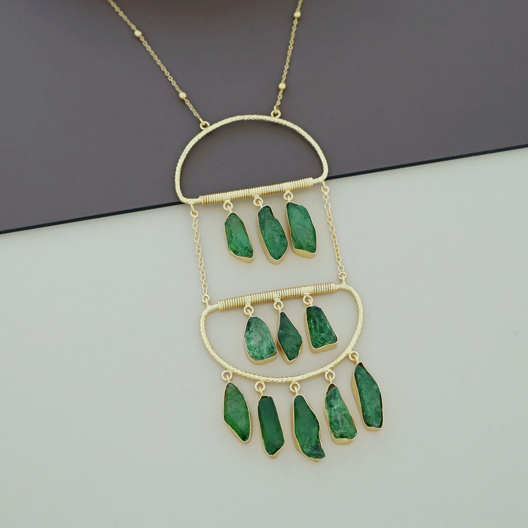 Alira Golden Hanging Dyed Stone Long Neckpiece