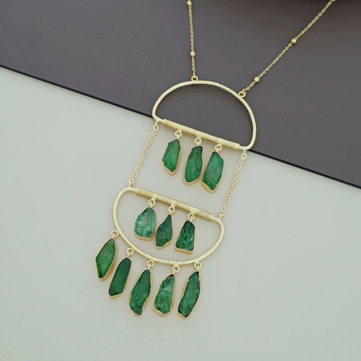 Alira Golden Hanging Dyed Stone Long Neckpiece