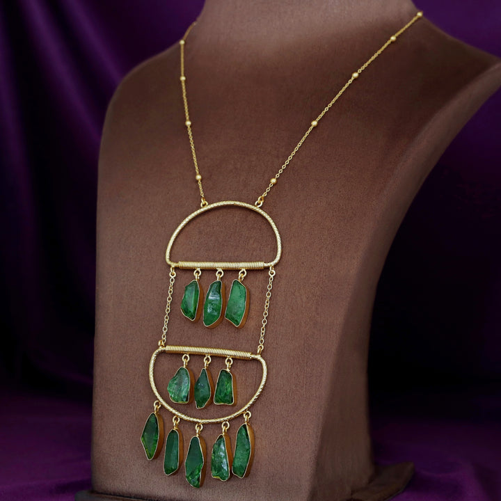 Alira Golden Hanging Dyed Stone Long Neckpiece