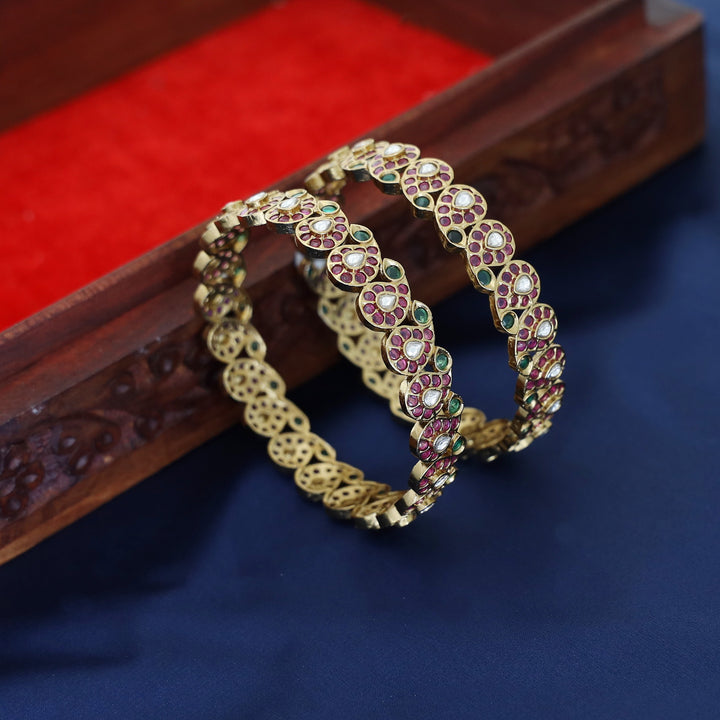 Adhrita Mango Kemp Stone Bangle (Set Of 2)