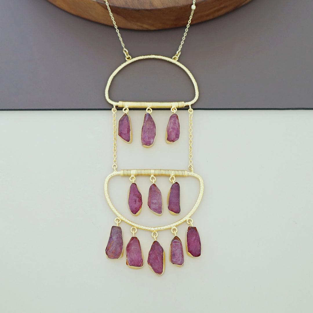 Alira Golden Hanging Dyed Stone Long Neckpiece