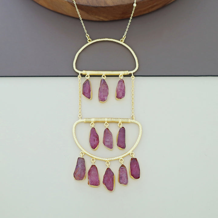Alira Golden Hanging Dyed Stone Long Neckpiece