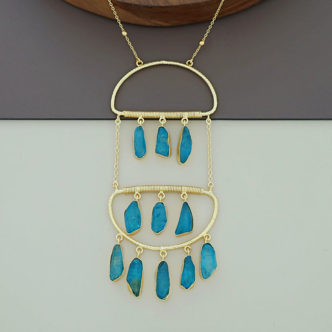 Alira Golden Hanging Dyed Stone Long Neckpiece