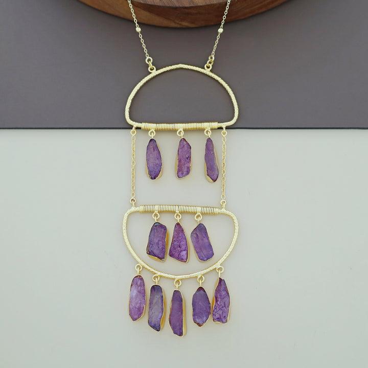 Alira Golden Hanging Dyed Stone Long Neckpiece